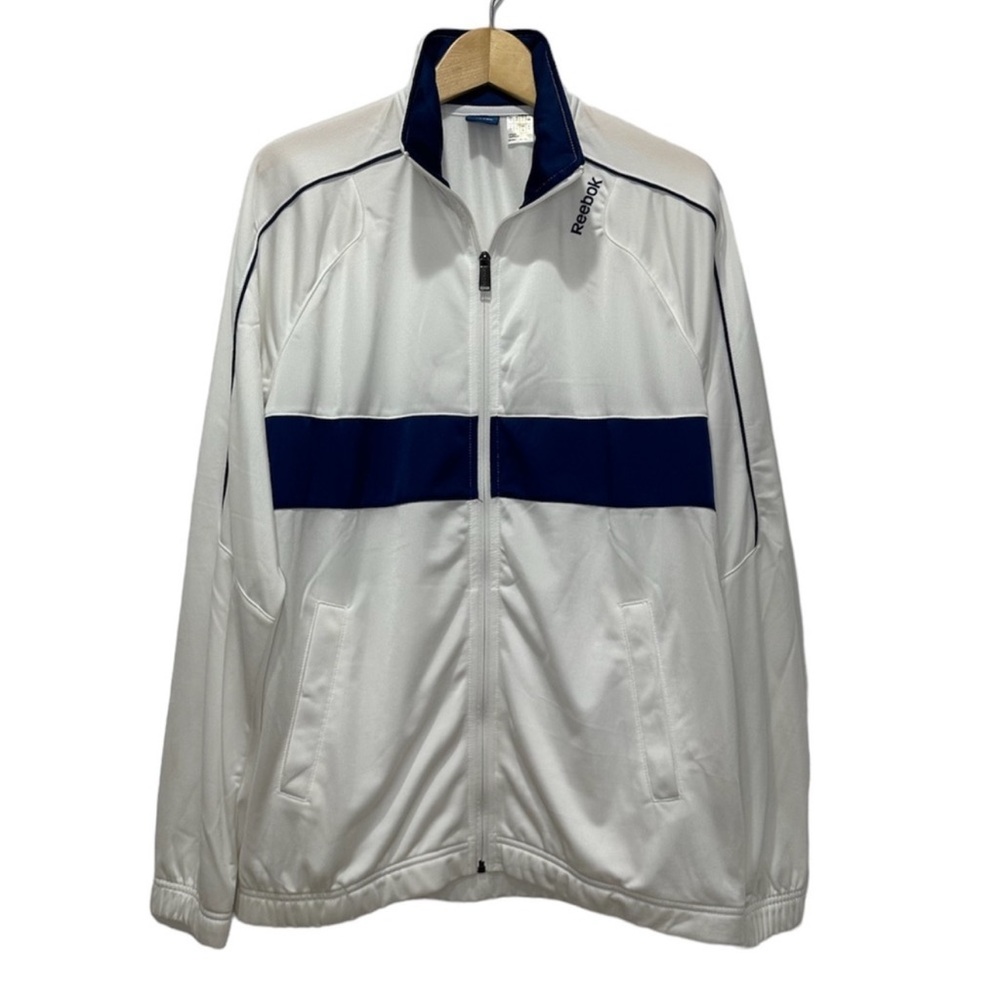 Reebok Retro Tracksuit Jacket Lightweight Zip up White & Blue Men’s Size Large